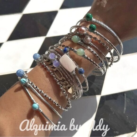 Silver bangles with aventurine - Picture 3 of 3